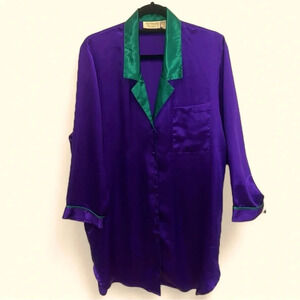 Vintage Victoria's Secret purple & green satin button down night shirt size L